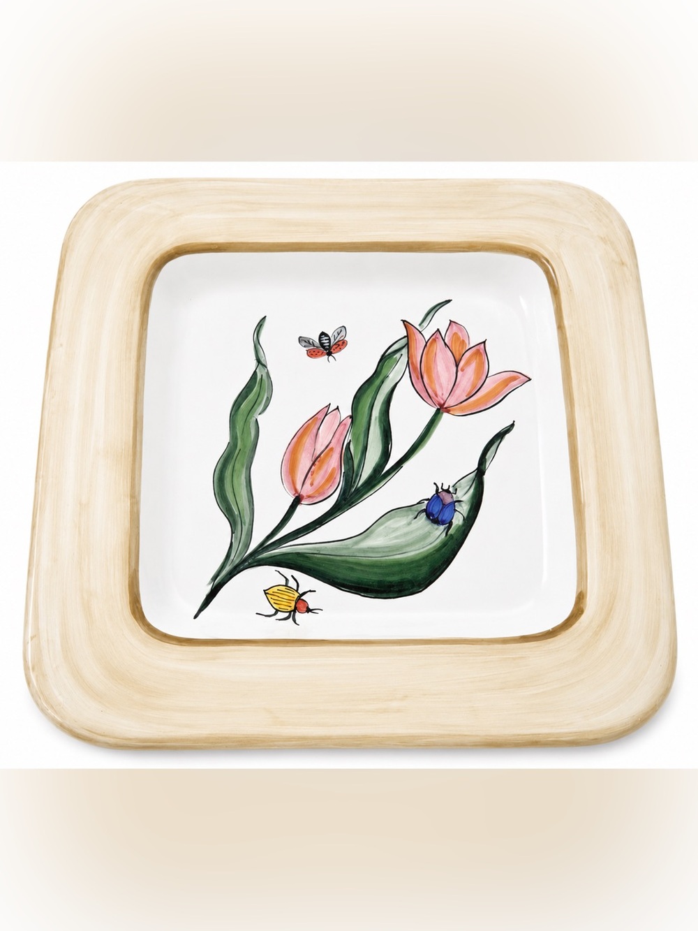 Fratelli Mari Deruta Italian Italy Hangable Floral Signed Platter Plate 13"x 13"